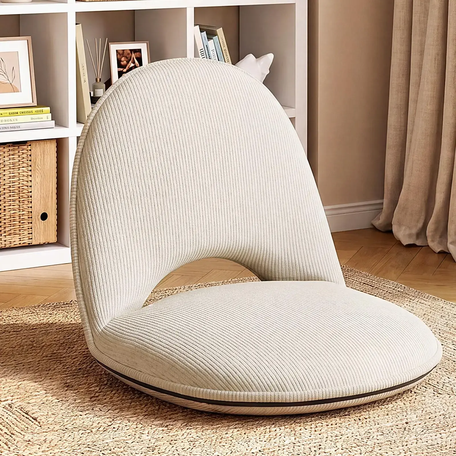 Floor Chair 5-Position Adjustable Back Support Chair Foldable Corduroy Thick Tatami Seat,,Corduroy Fabric, No Assembly，Video-Gaming Reading Watching，Ergonomic Easy