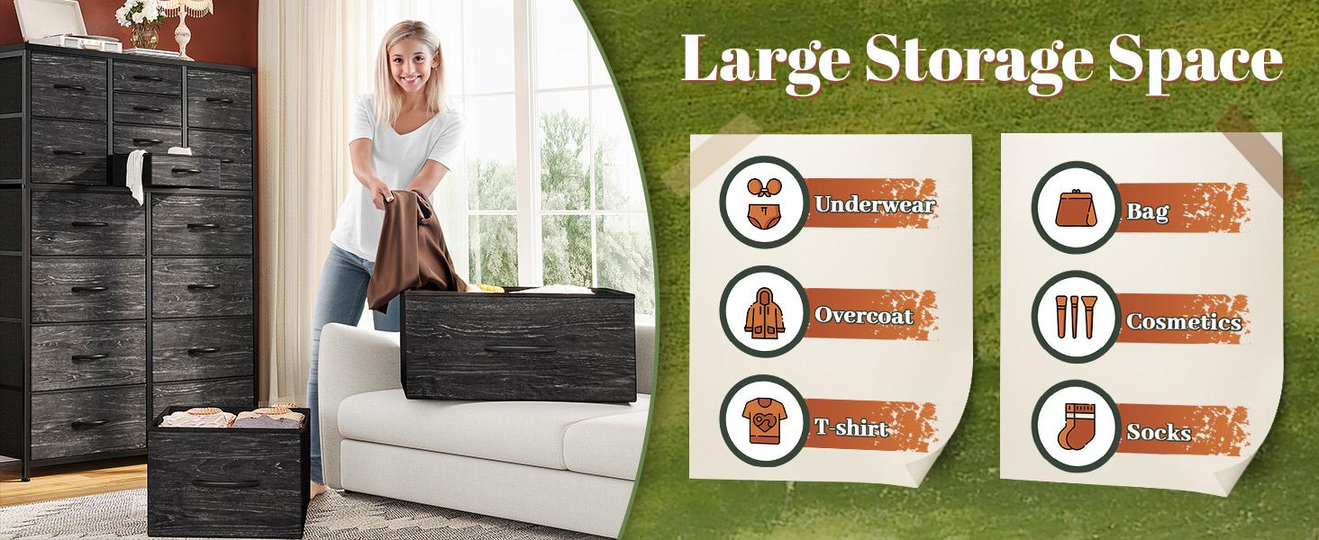 Raybee Furniture Tall Dresser for Bedroom with 16 Drawer, Fabric Bedroom Dressers & Chests of Drawers, Storage Dresser for Bedroom with Deep Drawers, Stylish Home Organizer for Closet, Entryway, Bedroom, Hallway