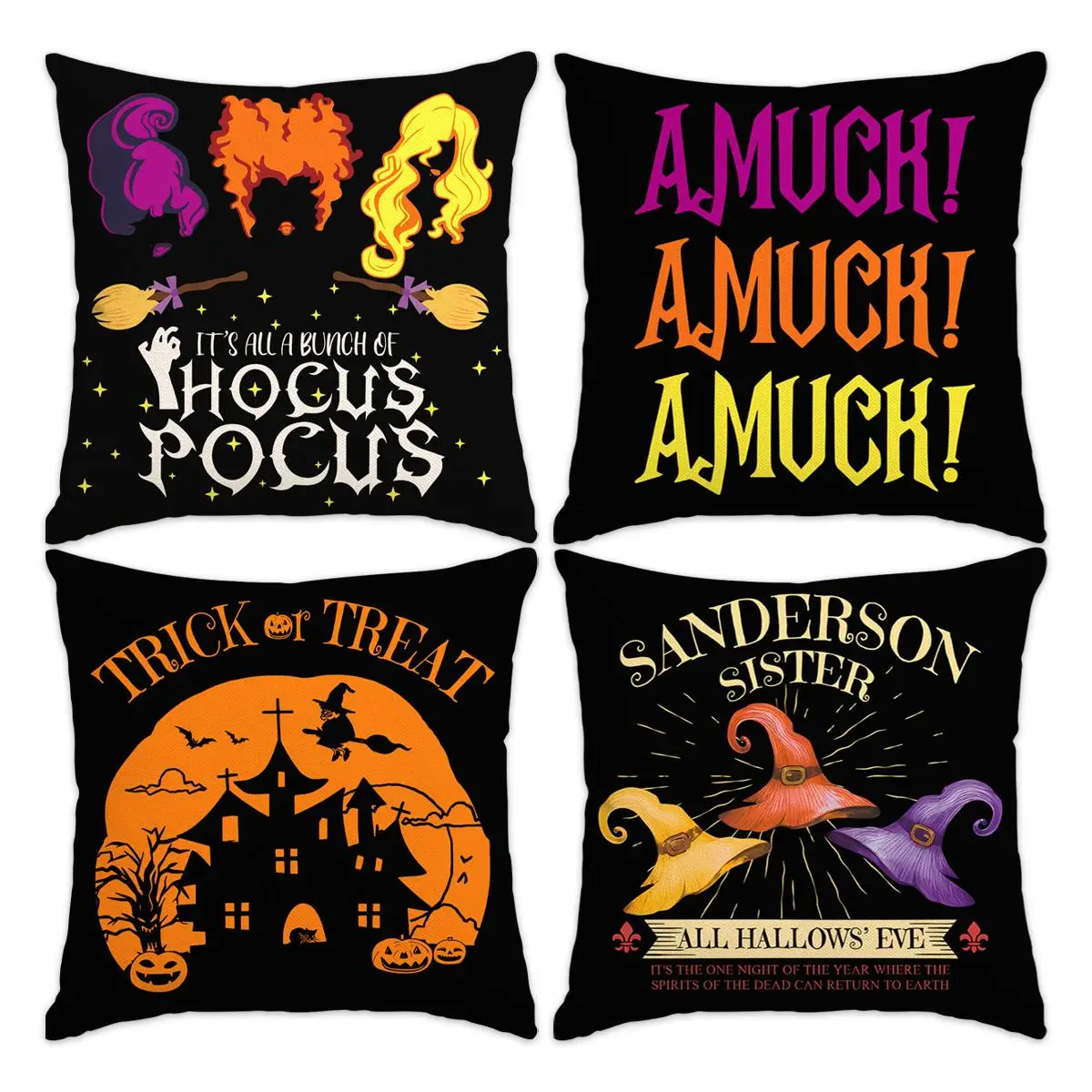 Halloween Themed Pillow Cover, 4 Counts/set Halloween Night Decorative Sofa Cushion Cover, Pillow Cover for Bedroom, Living Room, Sofa, Farmhouse, Bed