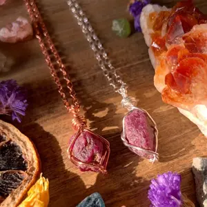 Small Ruby Crystal Necklace, July Birthstone, precious gemstone, handmade, natural ruby jewelry, wealth crystal, ruby pendant