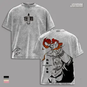 Ryomen Sukuna “King of Curses” Vintage Washed Oversized T-Shirt – Jujutsu Kaisen Anime Double Print Graphic Tee, Heavy Cotton Dark Manga Streetwear Unisex JJK Fan Edition Shirts