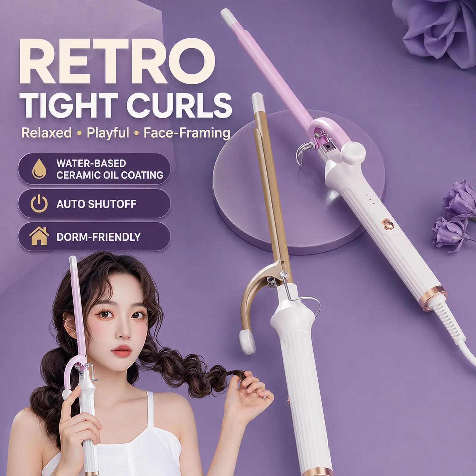 9mm Thin Barrel Curling Iron, Ceramic Pencil Hair Curler for Tight Curls & Defined Ringlets, 3 Heat Settings, 30s Fast Heating, Extra-Long Barrel, 60-Min Auto Shut-Off, for Short & Long Hair