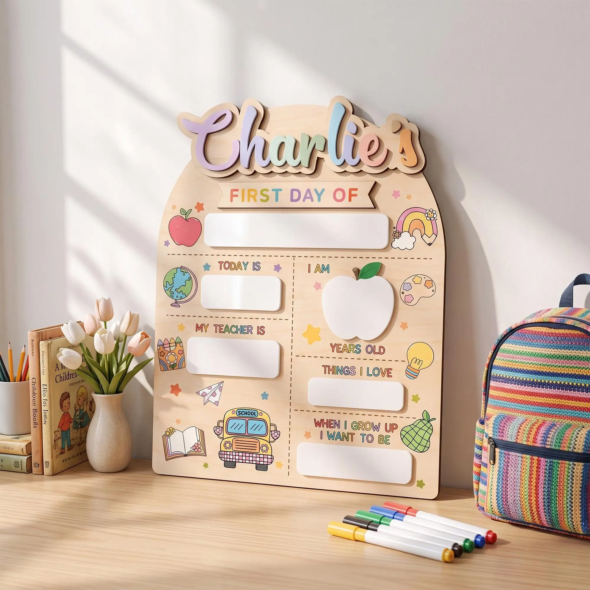 Personalized First & Last Day of School Sign, Reusable Dry Erase Board, Custom Name Back to School Photo Prop