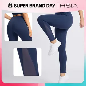 HSIA Aura Womens Crossover High Waisted Yoga Pants Cooling Quick Dry Leggings with Mesh Splicing Slimming Workout Tights Plus Size M-4XL