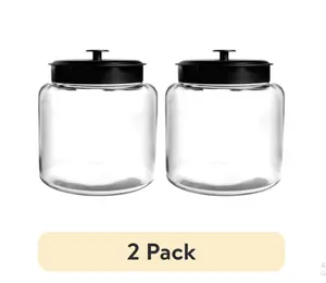 (2 Pack) 64 oz Clear Glass Storage Jars with Black Metal Lids – Kitchen & Pantry Organizer