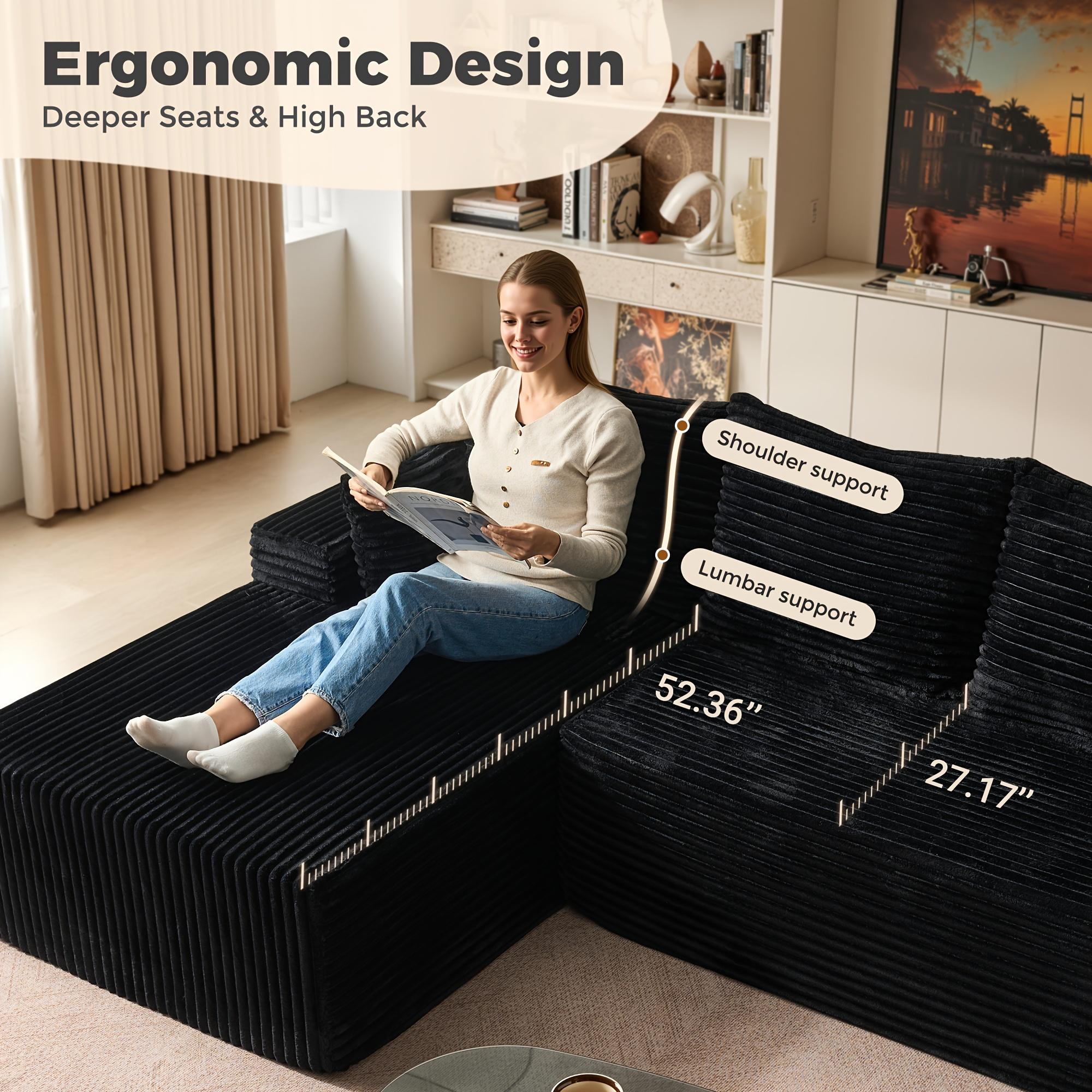 Plush Fabric Sectional Couch with Comfy Chaise | Cloud Boneless L Shape Sofa Set for Living Room, Deep Seat Minimalist Modular Couches, Floor Sofa Sleeper Furniture for Bedroom Apartment Lounge, No Assembly Required, Light, Polyester Upholstery