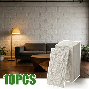 Thick 3D Self-Adhesive Stone Wall Panel, PU Wall Board, Indoor Wall Decoration, Faux Stone Texture, Easy Installation, 9.84"x17.72"