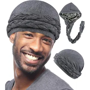 Luxurious Satin-Lined Halo Turban for Men and Women Pre-Tied Braid Head Wraps for Sleep Cap, Bonnet, Turban, Durag, and Beanie