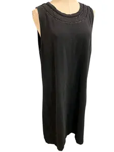 XL Talbots Shift Dress Sleeveless Black Knit Cotton