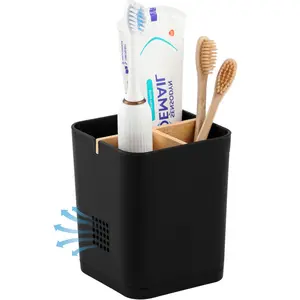 Electric Toothbrush Holder 3 Slots Tooth Brushing Holder with Bamboo Dividers for Bathrooms, Plastic Toothbrush and Toothpaste Organizer for Shower, Countertop, Vanity