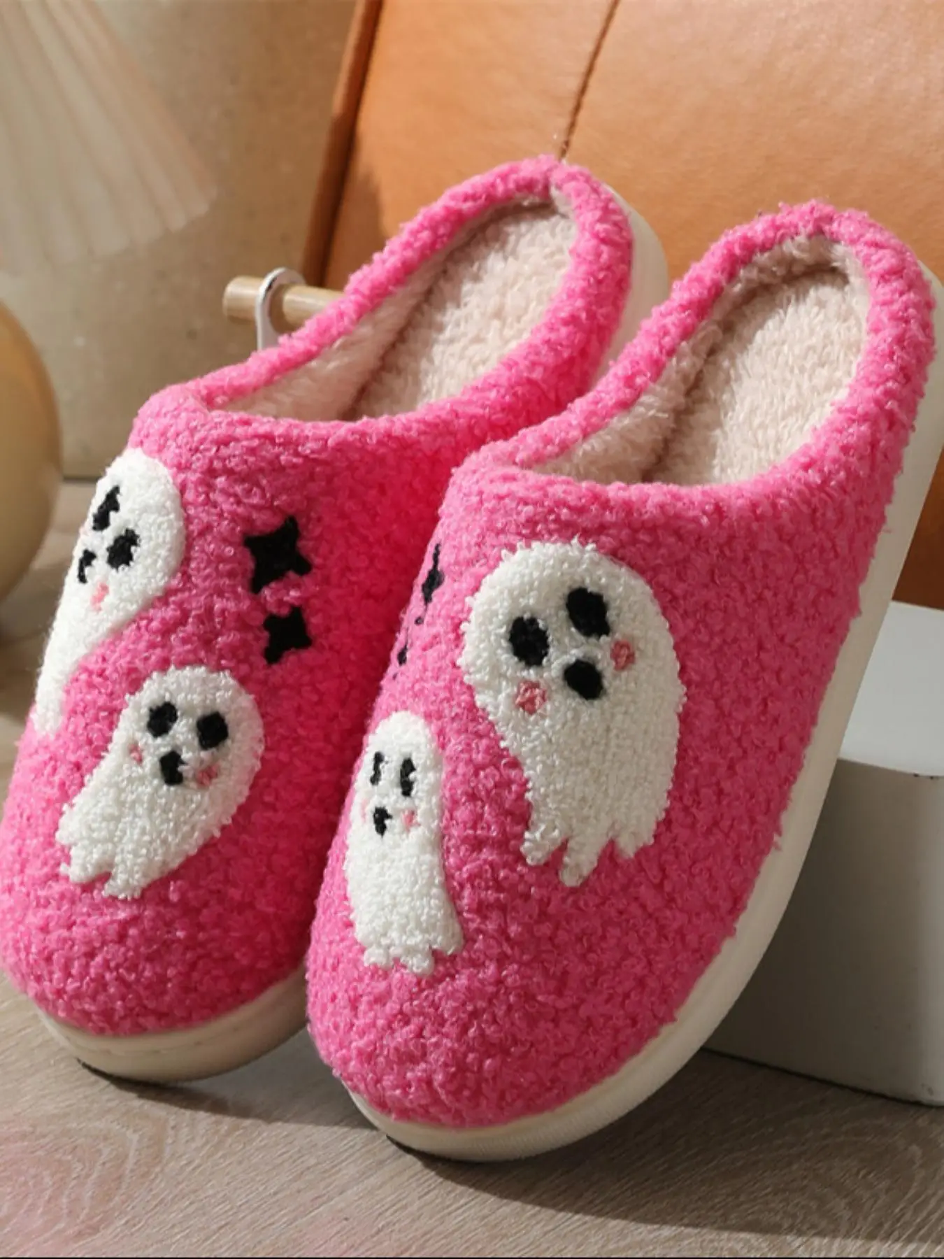 Women's Cute Cartoon Design Plush Slippers, Casual Soft Comfortable Fluffy Home Slippers, Warm Slippers for Indoor & Outdoor Use for Fall & Winter, v