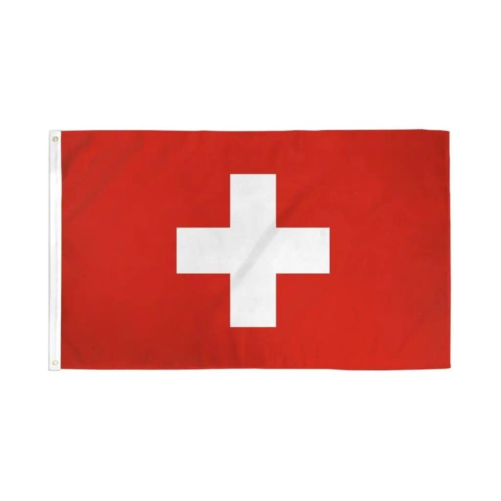 2x3ft Polyester Swiss Flag Banner with Box, Dye Sublimation Bold Print, Header Tape, High Pigment Density, Double-Stitched All-Seasons Indoor Festive Home & Party Backdrop