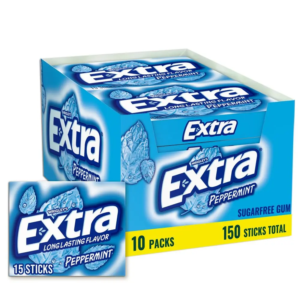Peppermint Chewing Gum, Individually Wrapped, Bulk, 15 ct, 10 Pack Cool peppermint sugar free gum, refreshing flavor for school, work, commutes and travel, lunch box, road trips