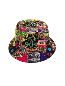 Unisex Retro 80s 90s Hip-Hop Graffiti Bucket Hat | Double-Sided Spring Summer Outdoor Sunshade Hat Sunshade Protection