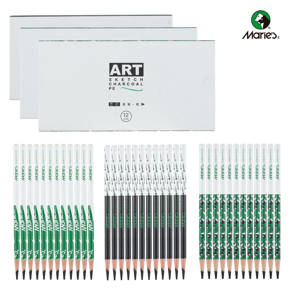 Professional Charcoal Pencils Set for Drawing & Sketching | 36-Pack Art Core Charcoal Pencils (12 Soft, 12 Medium, 12 Hard) | For Artists, Students
