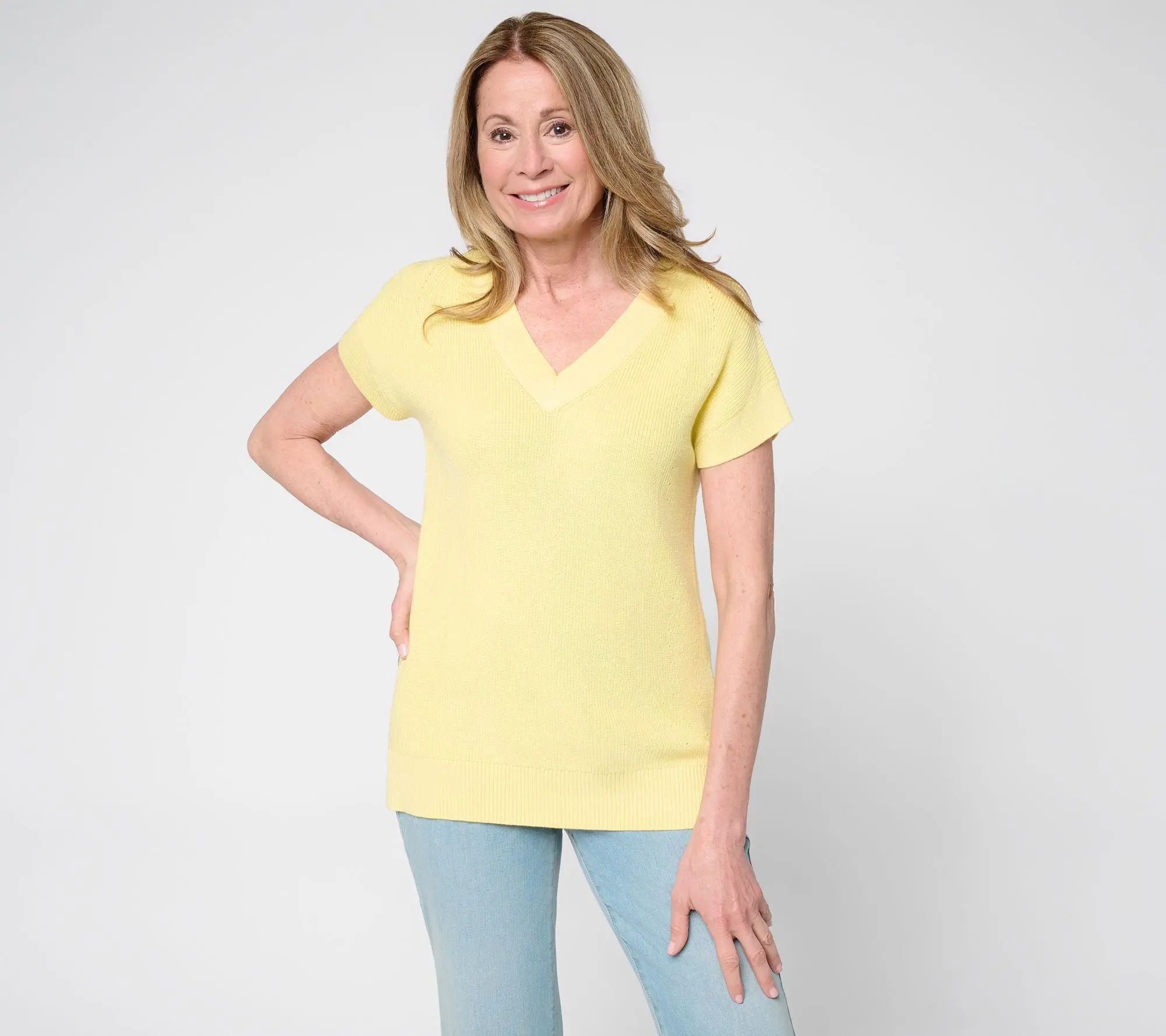 Belle by Kim Gravel Skinny Shaker V-Neck Dolman Sleeve Sweater
