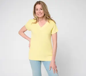 Belle by Kim Gravel Skinny Shaker V-Neck Dolman Sleeve Sweater