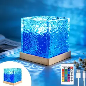 Cube Lamp Northern Lights Projector Gradual Rotating Flame Water Lights for Bedroom Ocean Lamp with Remote Control for Office Bar Restaurant Bedroom Underwater Projector Light