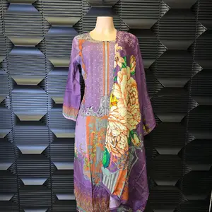 Premium Silk Dress - Long Sleeve, Floral Design, Colorful Patterns, Elegant Style, Perfect for Special Occasions
