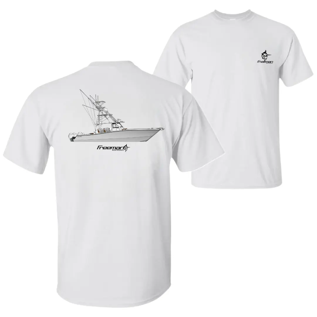 Freeman Boat Line T-Shirt, Offshore Catamaran Fishing Boat Graphic Tee, Soft Cotton Blend Marine Apparel, Ocean Angler Shirt for Men & Women, Boat Lover Gift