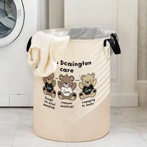 Durable Laundry Basket with Handle, Bear Print Design, Foldable Clothes Storage Bin, Large Capacity Toy Organizer, Reusable Home Use, Laundry Hamper Basket