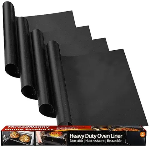 ThreadNanny Heavy-Duty Oven Liners - Thick, Non-Stick, Reusable, BPA & PFOA Free, Dishwasher Safe, SGS Tested Aluminium Foil Bakeware, Trimable Custom Fit for Standard Ovens, Baking Supplies, Easy Cleanup Effective Protection