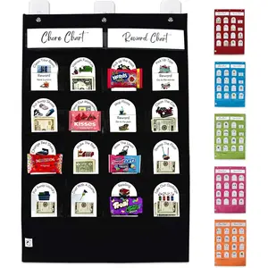 Chore/Reward Chart for , 30"x20" Large 20 Reward Cards,  Customizable 66 Chore Chart W/Dry Erase Marker, Chore Charts for Multiple , Moey Chart, Self Motivatig, Behavioral Chart - Black