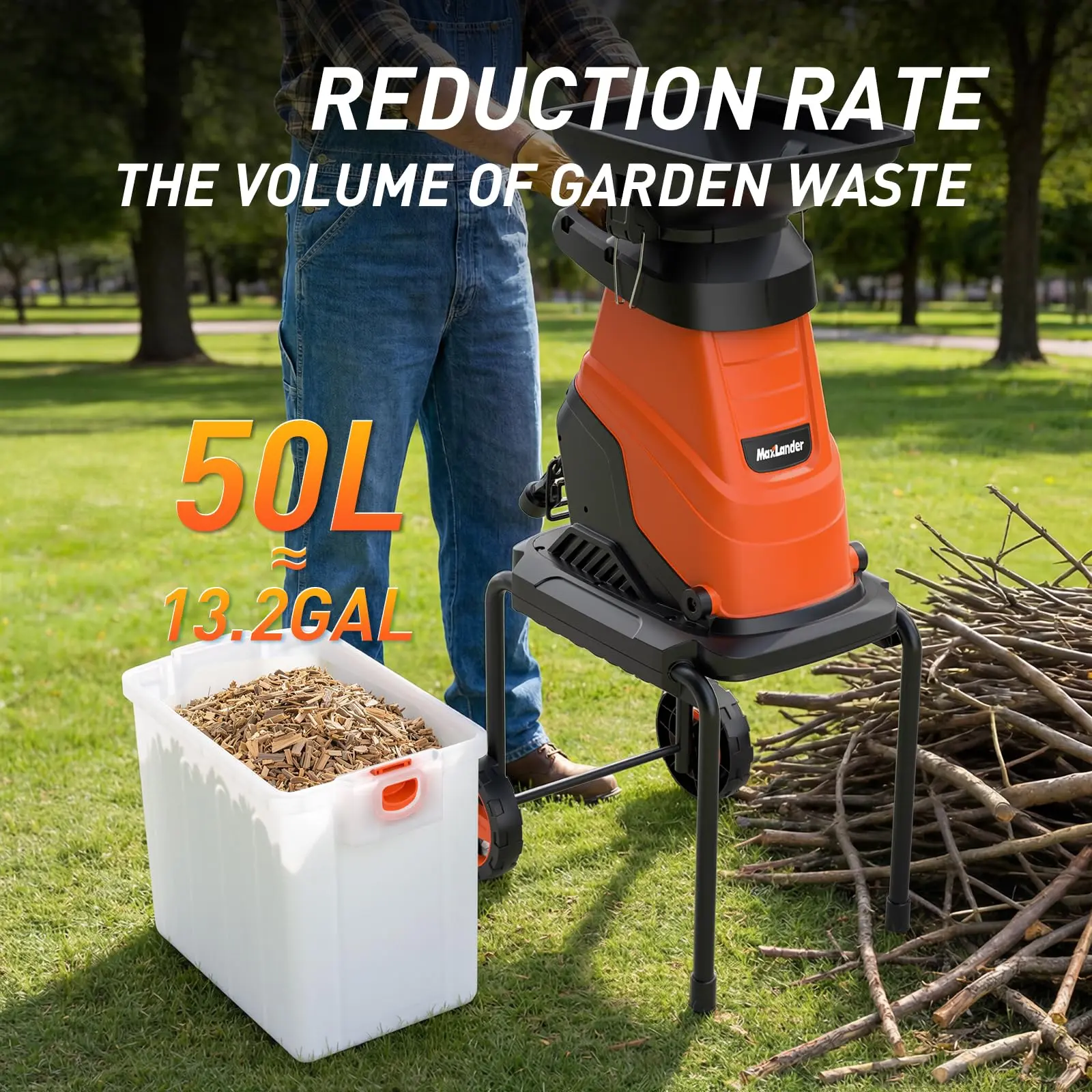 MAXLANDER 15-Amp Electric Wood Chipper Shredder, 1.78-Inch Cutting