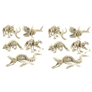PowerTRC 10PCS 3D Printed Dinosaur Skeletons, Fidget Toys, Mosasaurus Ankylosaurus Mammoth Shark Saber Tiger Toy, 3D Printed Dragon Animals Toys, Articulated 3D Figurine Stress Relief Toy Bone White