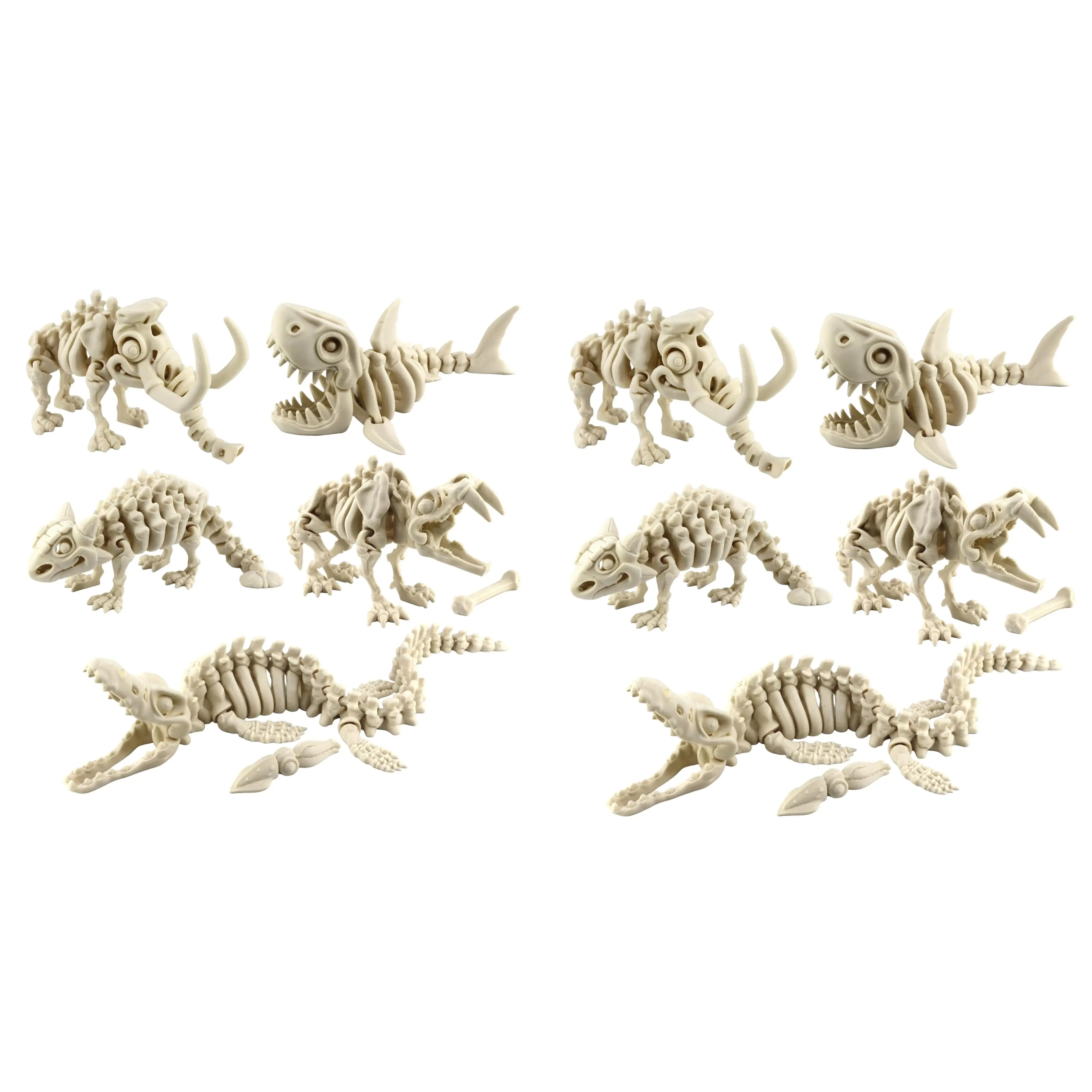 PowerTRC 10PCS 3D Printed Dinosaur Skeletons, Fidget Toys, Mosasaurus Ankylosaurus Mammoth Shark Saber Tiger Toy, 3D Printed Dragon Animals Toys, Articulated 3D Figurine Stress Relief Toy Bone White