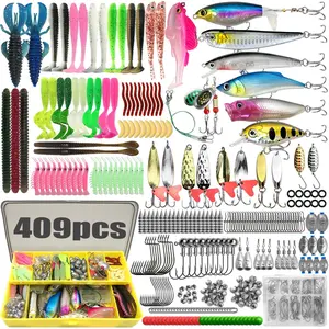 Complete Fishing Bait Set, Includes Realistic Soft Lures, Topwater Lure, Curved Hooks, Rotating Baits, Treble Hooks, Plastic Worms, Lead Hooks, Fishhooks, Fishing Lure Kit