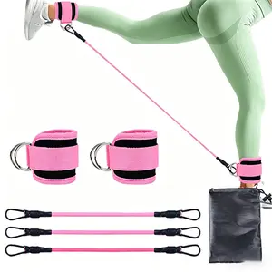 Pink Resistance Bands with Ankle Straps and Carry Bag for Home Workouts and Fitness Training
