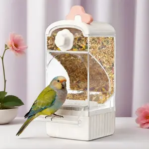 Large Automatic Bird Feeder Station with Auto Dispense and Husk Filter Spill Free Transparent Bird Supplies for Budgies Cockatiels Parakeets