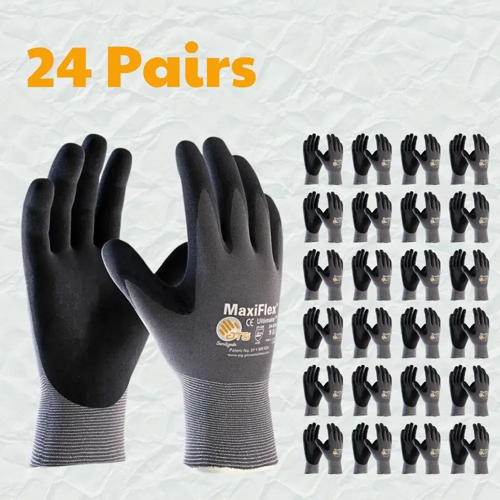 24 Pairs - Safety Works Maxiflex Ultimate Nitrile Glove Maxi Gloves PIP - Maxi Flex Gloves - Work Gloves Breathable MaxiFlex glove