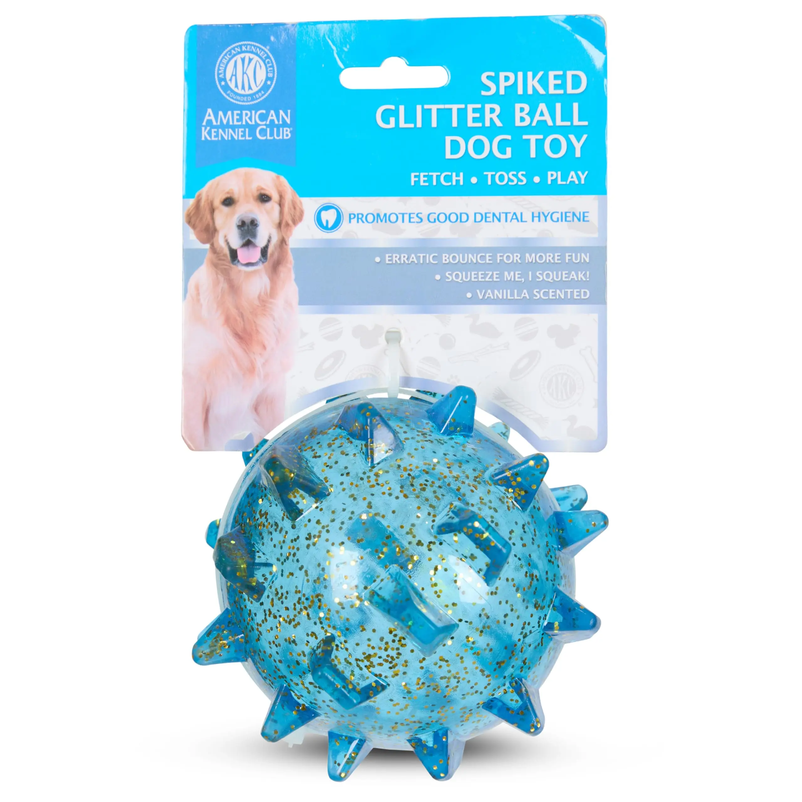 American Kennel Club Vanilla Scented Spiky Glitter Dog Ball Toy – Durable Interactive Chew Toy for Small, Medium & Large Dogs