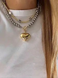 Elegant Heart Bead Multilayer Necklace Set, 2-Piece Layered Design Jewelry for Women, Perfect Party Gift, Versatile Fashion Accessory