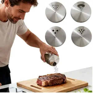 4 pieces of adjustable Mason jar lids, stainless steel lids, suitable for standard-sized Mason jars, with stirring and pouring functions, and a seasoning dispenser lid