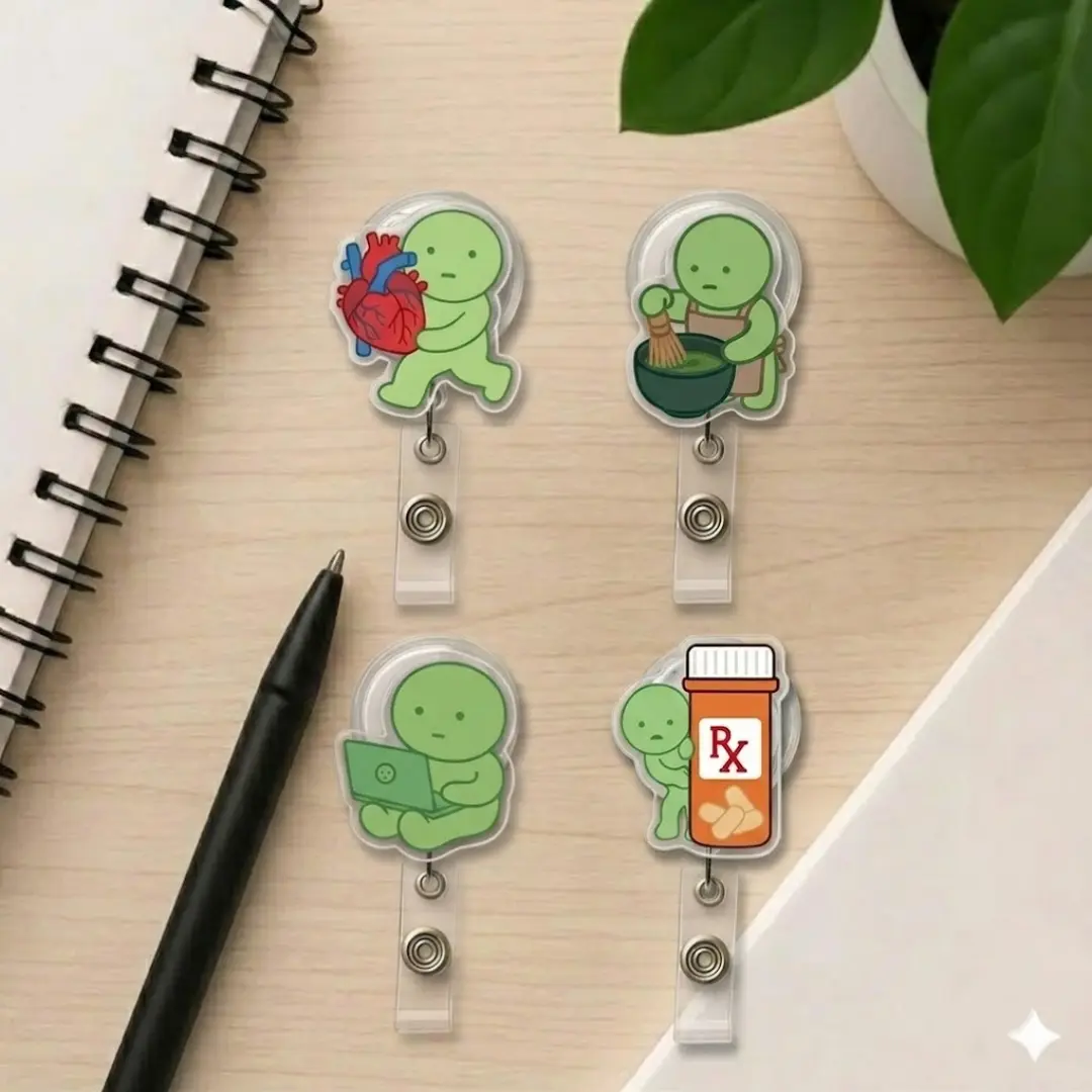 Funny Smiskii Inspired Pharmacist Laptop Matcha Heart Sparkly Retractable Badge Reel Cute Medical Acrylic ID Holder For PharmD Tech Nurse Gift