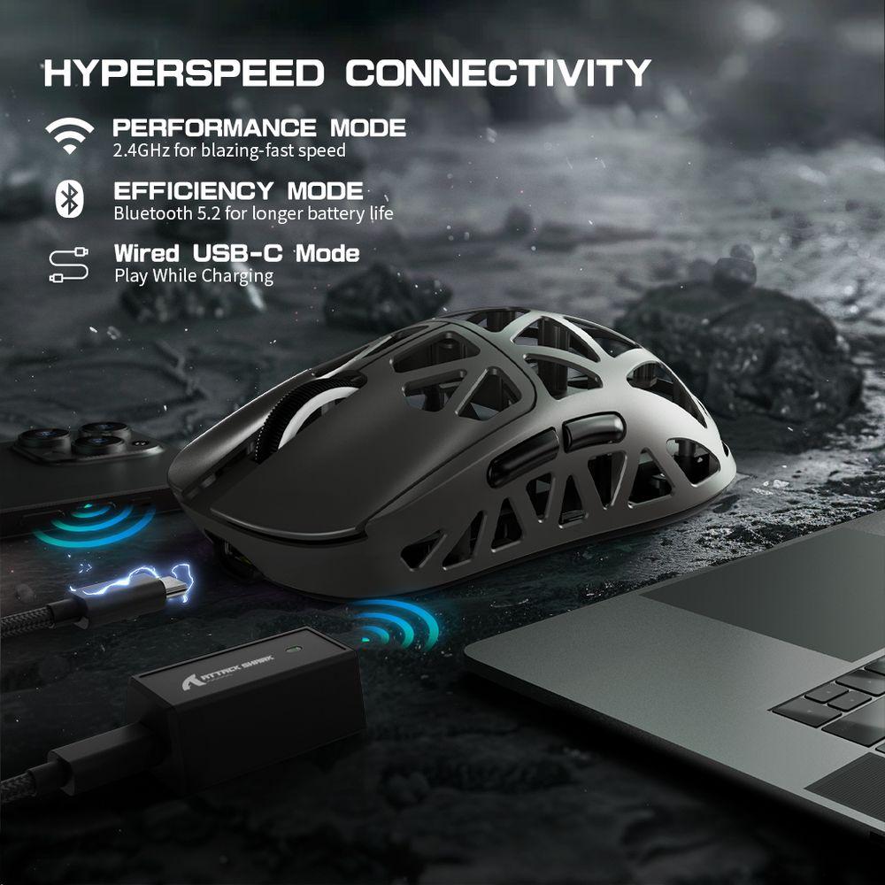 Attack Shark R2 Gaming Mouse with PAW3950 Sensor 42000 DPI 8000Hz Polling 100M Clicks Tri-Mode Connectivity 200H Battery Life