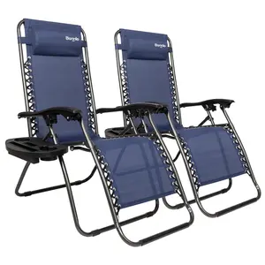Outvita Infinity Zero Gravity Chair Pack 2, Outdoor Lounge Patio Chairs with Pillow and Utility Tray Adjustable Folding Recliner for Deck,Patio,Beach,Yard, Blue Summervibes
