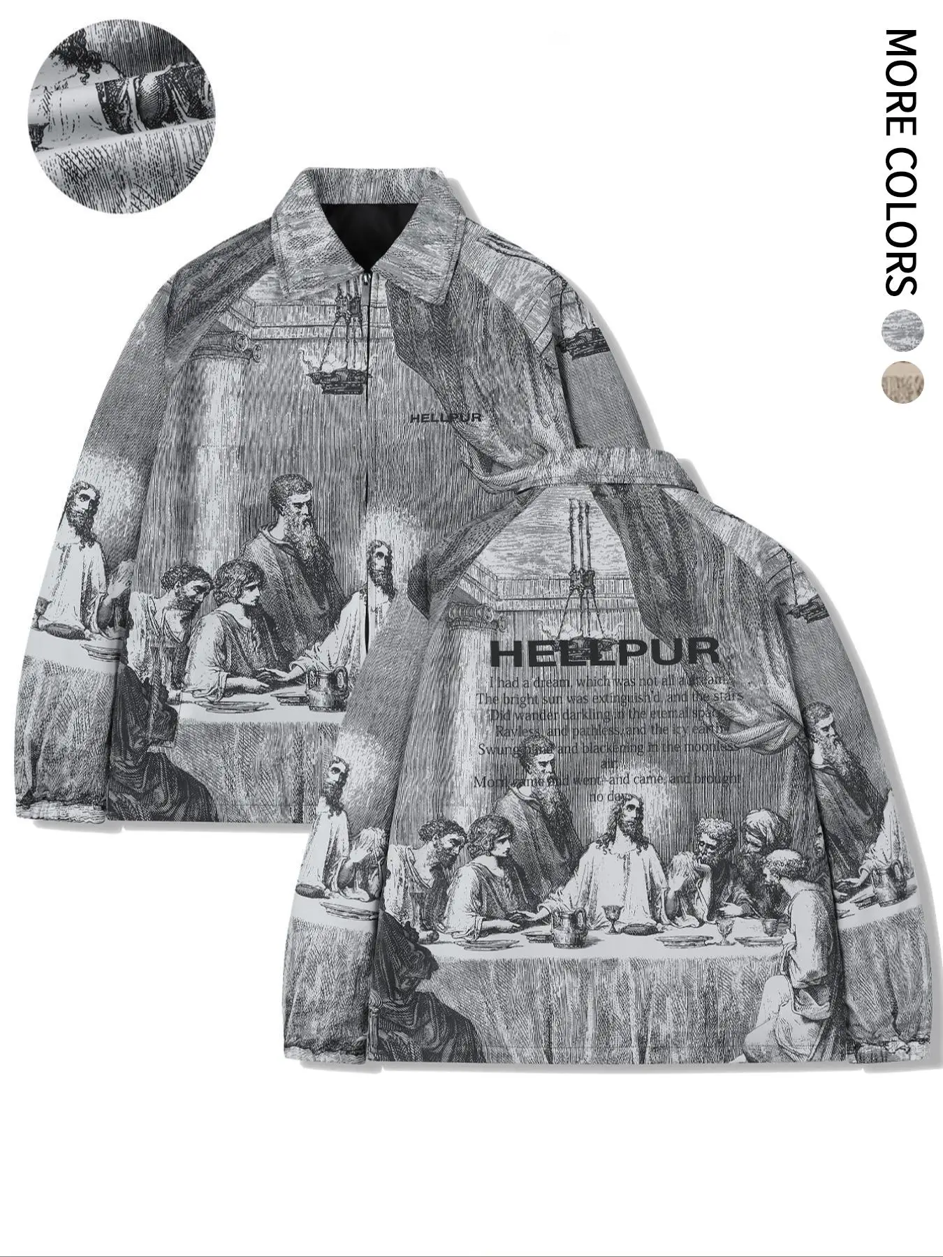 Men's Regular Fit Figure & Letter Print Pocket Zip Up Jacket, Casual Long Sleeve Collar Outerwear for Spring & Fall, Jackets for Men, Winter Clothing