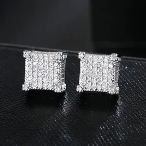 [925 Silver Moissanite Earrings] Luxury 925 Sterling Silver Moissanite Stud Earrings |       Hypoallergenic Square Lab-Created Diamond, D Color VVS1 |       Large Jewelry Gift for Father, Boys, Women, Girls, ZASXORP magnetic earrings earrings for w