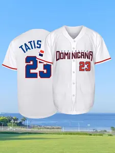 Men's Dominicana #23 Western Baseball Jersey, Embroidery Jersey, V Neck Button Front Baseball Shirt, Comfortable and Breathable Casual Loose Fit Short Sleeve Sportswear,Gift for Training,Thanksgiving,Christmas,New Year
