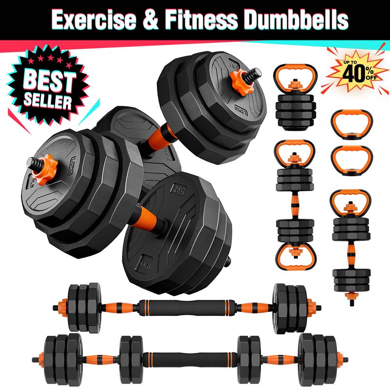 Adjustable Dumbbell Set, 44/66/88 lbs Weight Set Use as Dumbbell, Barbell, Kettlebell and Push-up Pesas Para Ejercicios en Casa, Christmas gift idea Msulti-functional Fitness Exercise Equipment for Home Gym，