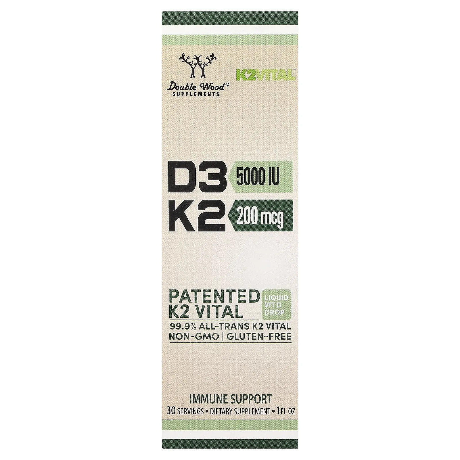 Double Wood Supplements Vitamin D3 + K2 Liquid Drops, 1 fl oz