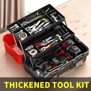 Local warehouse delivery multi-size 17inch / 21-inch folding toolbox| Durable Plastic Waterproof Storage Box with Adjustable Tray and Compartments| Portable Home Repair Toolbox for DIY and Professional Use| Safety Red Lever Lock| Ideal for garage and work