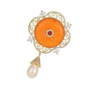 Pearls Dangle Brooch Openwork Metalwork Designs Formal Attire Enhancement