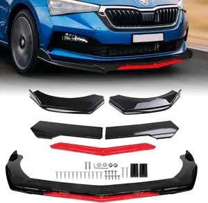 Front Bumper Lip Spoiler for 1.9M/6.2FT Wide Cars, Side Skirt Splitter Kit Sturdy ABS Side Skirts Lip, Chin Spoiler Diffuser Protector, Front Bumper Lip Body Kit Bright Black