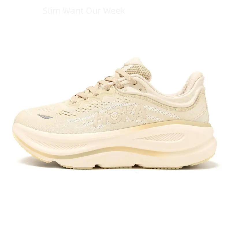 High Shock Absorption Thick Foam Sole Knit Mesh Athletic Shoes, Neutral Beige Breathable Non Slip Long Distance Running Trainers