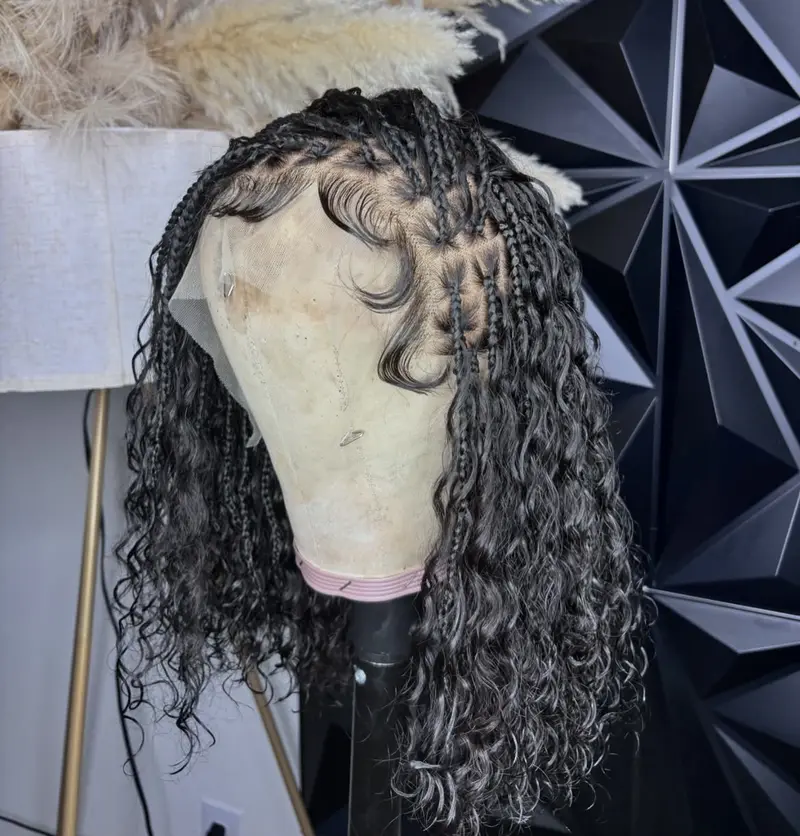 Bob Braid Human Hair Wig Boho Box Braids Wig Full Lace Braided Wig Human Hair Square Parted Knotless Pre Pluched With Baby Hair Braided Wigs for Black Women 12 inch